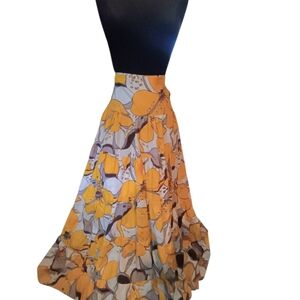 WD.NY A-Line Skirt with Yellow and Brown Floral Pattern